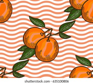 Elegant seamless pattern with hand drawn decorative orange fruits, design elements. Can be used for invitations, cards, scrapbooking, print, gift wrap, manufacturing. Food background. Editable