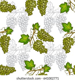 Elegant seamless pattern with hand drawn decorative blue grapes, design elements. Can be used for invitations, cards, scrapbooking, print, gift wrap, manufacturing. Food background. Editable