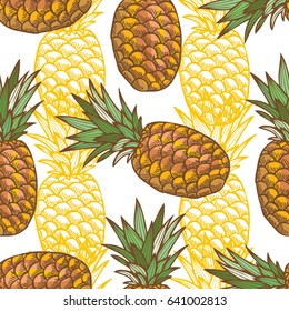 Elegant seamless pattern with hand drawn decorative pineapple fruits, design elements. Can be used for invitations, cards, scrapbooking, print, gift wrap, manufacturing. Food background. Editable