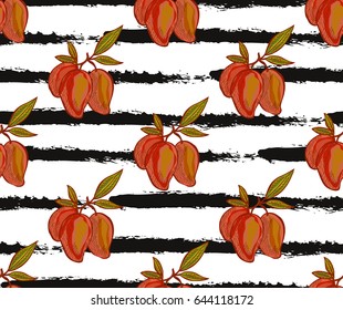 Elegant seamless pattern with hand drawn decorative mango fruits, design elements. Can be used for invitations, cards, scrapbooking, print, gift wrap, manufacturing. Food background. Editable