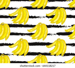 Elegant seamless pattern with hand drawn decorative banana fruits, design elements. Can be used for invitations, cards, scrapbooking, print, gift wrap, manufacturing. Food background. Editable