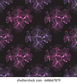 Elegant seamless pattern with hand drawn decorative geranium flowers, design elements.Floral pattern for wedding invitations, greeting cards, wallpapers, scrapbooking, print, gift wrap, manufacturing