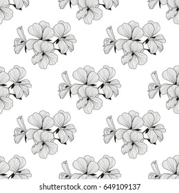 Elegant seamless pattern with hand drawn decorative geranium flowers, design elements. Floral pattern for invitations, cards, wallpapers, print, gift wrap, manufacturing.