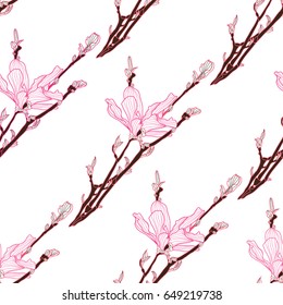 Elegant seamless pattern with hand drawn decorative magnolia flowers, design elements.Floral pattern for wedding invitations, greeting cards, wallpapers, scrapbooking, print, gift wrap, manufacturing