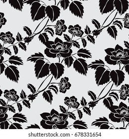 Elegant seamless pattern with hand drawn decorative dog rose flowers, design elements. Floral pattern for wedding invitations, greeting cards, wallpapers, scrapbooking, print, gift wrap, manufacturing