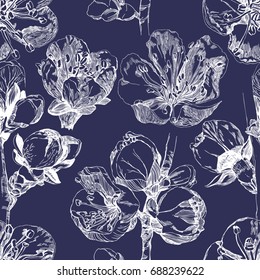 Elegant seamless pattern with hand drawn flowers. Floral pattern for wedding invitations, greeting cards, scrapbooking, print, gift wrap, manufacturing.
