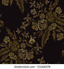 Elegant seamless pattern with hand drawn decorative flowers, design elements. Floral pattern for invitations, cards, wallpapers, print, gift wrap, manufacturing, fabrics. Embroidery style