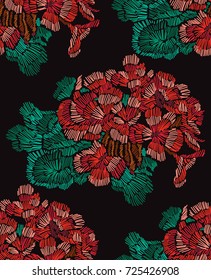Elegant seamless pattern with hand drawn decorative geranium flowers, design elements. Floral pattern for invitations, cards, wallpapers, print, gift wrap, manufacturing, fabrics. Embroidery style