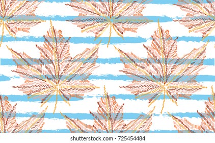 Elegant seamless pattern with hand drawn decorative leaves, design elements. Floral pattern for invitations, cards, wallpapers, print, gift wrap, manufacturing, fabrics. Embroidery style