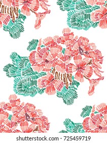 Elegant seamless pattern with hand drawn decorative geranium flowers, design elements. Floral pattern for invitations, cards, wallpapers, print, gift wrap, manufacturing, fabrics. Embroidery style