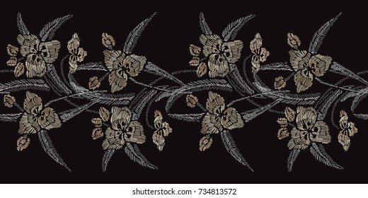 Elegant seamless pattern with hand drawn decorative lily flowers, design elements. Floral pattern for invitations, cards, wallpapers, print, gift wrap, manufacturing, fabrics. Embroidery style