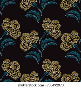 Elegant seamless pattern with hand drawn decorative flowers, design elements. Floral pattern for invitations, cards, wallpapers, print, gift wrap, manufacturing, fabrics. Embroidery style