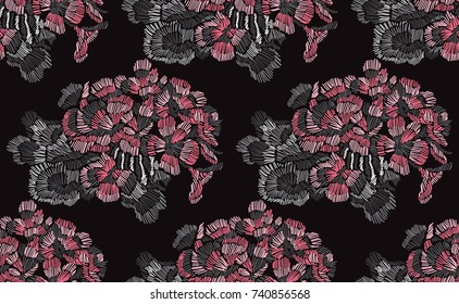 Elegant seamless pattern with hand drawn decorative geranium flowers, design elements. Floral pattern for invitations, cards, wallpapers, print, gift wrap, manufacturing, fabrics. Embroidery style.