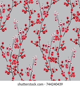 Elegant seamless pattern with hand drawn decorative holly berries, design elements. Can be used for winter holiday invitations, greeting cards, print, gift wrap, manufacturing. Watercolor style