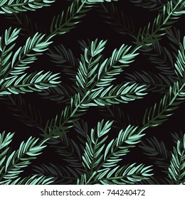 Elegant seamless pattern with hand drawn decorative fir tree branches, design elements. Can be used for winter holiday invitations, greeting cards, print, gift wrap, manufacturing. Watercolor style