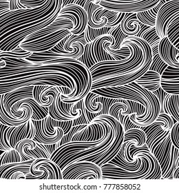 Elegant seamless pattern with hand drawn decorative waves, design elements. Marine pattern for wedding invitations, greeting cards, wallpapers, scrapbooking, print, gift wrap, manufacturing.