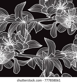 Elegant seamless pattern with hand drawn decorative cherry blossoms, design elements. Floral pattern for wedding invitations, greeting cards, wallpapers, scrapbooking, print, gift wrap, manufacturing.