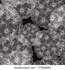 Elegant seamless pattern with hand drawn decorative verbena flowers, design elements. Floral pattern for wedding invitations, greeting cards, wallpapers, scrapbooking, print, gift wrap, manufacturing.