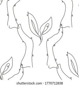 Elegant seamless pattern with hands protecting nature, design elements. Floral  pattern for invitations, cards, print, gift wrap, manufacturing, textile, fabric, wallpapers. Continuous line art style