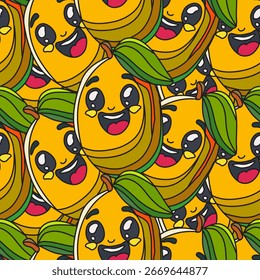 Elegante patrón sin fisuras con mangos felices, Elementos de diseño. Patrón de frutas para invitaciones, tarjetas, impresión, envoltura de regalo, fabricación, textil, tela, Fondos de pantalla