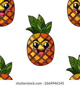 Elegante patrón sin fisuras con piñas felices, Elementos de diseño. Patrón de frutas para invitaciones, tarjetas, impresión, envoltura de regalo, fabricación, textil, tela, Fondos de pantalla