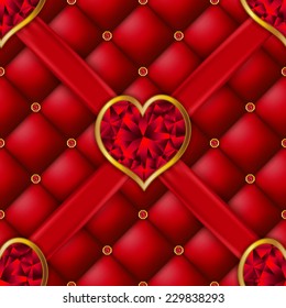 Elegant seamless pattern with heart, ribbon, button-tufted texture. Valentine's day vector background. Vector illustration EPS 10.