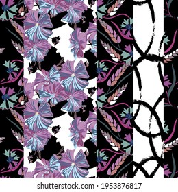 Elegantes, nahtloses Muster mit Hibiskus- und Kornblumen, Design-Elementen. Blumenmuster für Einladungen, Karten, Druck, Geschenkverpackungen, Herstellung, Textilien, Gewebe, Wallpaper