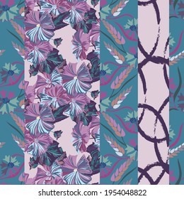 Elegant seamless pattern with hibiscus and cornflowers, design elements. Floral  pattern for invitations, cards, print, gift wrap, manufacturing, textile, fabric, wallpapers