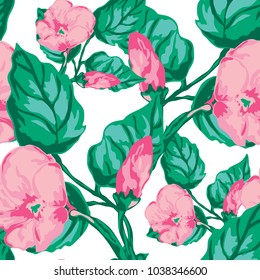 Elegant seamless pattern with hibiscus flowers, design elements. Floral tropical pattern for invitations, cards, print, gift wrap, manufacturing, textile, fabric, wallpapers