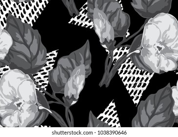 Elegant seamless pattern with hibiscus flowers, design elements. Floral tropical pattern for invitations, cards, print, gift wrap, manufacturing, textile, fabric, wallpapers