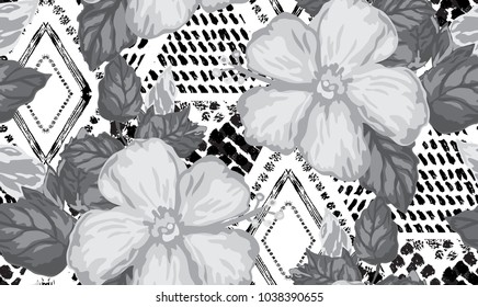 Elegant seamless pattern with hibiscus flowers, design elements. Floral tropical pattern for invitations, cards, print, gift wrap, manufacturing, textile, fabric, wallpapers