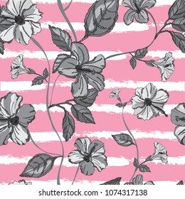 Elegant seamless pattern with hibiscus flowers, design elements. Floral  pattern for invitations, cards, print, gift wrap, manufacturing, textile, fabric, wallpapers