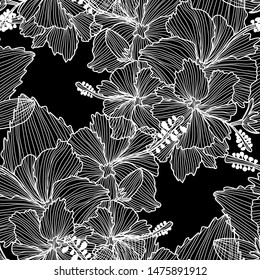 Elegant seamless pattern with hibiscus flowers, design elements. Floral  pattern for invitations, cards, print, gift wrap, manufacturing, textile, fabric, wallpapers