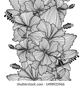 Elegant seamless pattern with hibiscus flowers, design elements. Floral  pattern for invitations, cards, print, gift wrap, manufacturing, textile, fabric, wallpapers