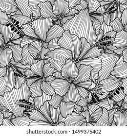 Elegant seamless pattern with hibiscus flowers, design elements. Floral  pattern for invitations, cards, print, gift wrap, manufacturing, textile, fabric, wallpapers