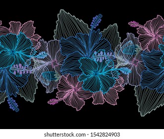 Elegant seamless pattern with hibiscus flowers, design elements. Floral  pattern for invitations, cards, print, gift wrap, manufacturing, textile, fabric, wallpapers