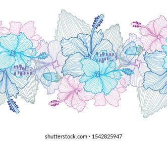 Elegant seamless pattern with hibiscus flowers, design elements. Floral  pattern for invitations, cards, print, gift wrap, manufacturing, textile, fabric, wallpapers