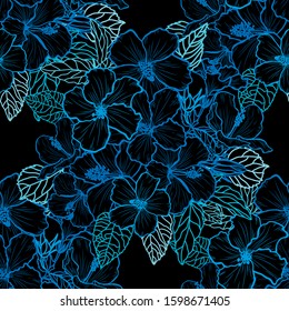 Elegant seamless pattern with hibiscus flowers, design elements. Floral  pattern for invitations, cards, print, gift wrap, manufacturing, textile, fabric, wallpapers