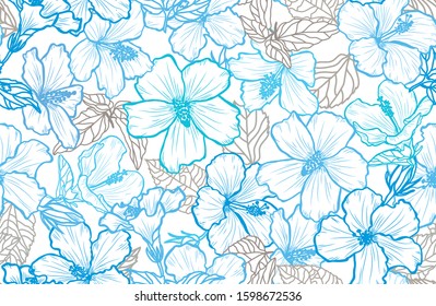 Elegant seamless pattern with hibiscus flowers, design elements. Floral  pattern for invitations, cards, print, gift wrap, manufacturing, textile, fabric, wallpapers