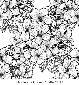 Elegant seamless pattern with hibiscus flowers, design elements. Floral  pattern for invitations, cards, print, gift wrap, manufacturing, textile, fabric, wallpapers