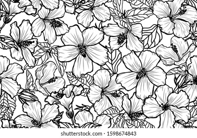 Elegant seamless pattern with hibiscus flowers, design elements. Floral  pattern for invitations, cards, print, gift wrap, manufacturing, textile, fabric, wallpapers