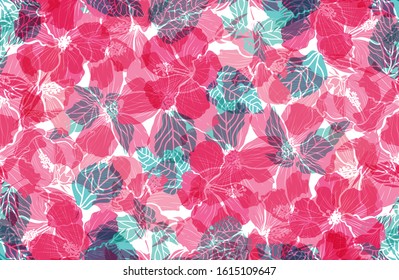 Elegant seamless pattern with hibiscus flowers, design elements. Floral  pattern for invitations, cards, print, gift wrap, manufacturing, textile, fabric, wallpapers