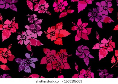 Elegant seamless pattern with hibiscus flowers, design elements. Floral  pattern for invitations, cards, print, gift wrap, manufacturing, textile, fabric, wallpapers
