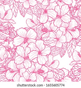 Elegant seamless pattern with hibiscus flowers, design elements. Floral  pattern for invitations, cards, print, gift wrap, manufacturing, textile, fabric, wallpapers