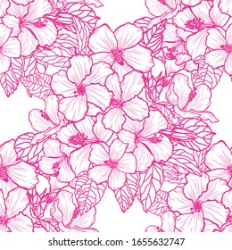 Elegantes, nahtloses Muster mit Hibiskusblumen, Design-Elementen. Blumenmuster für Einladungen, Karten, Druck, Geschenkverpackungen, Herstellung, Textilien, Gewebe, Wallpaper
