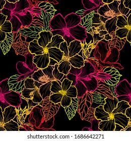 Elegant seamless pattern with hibiscus flowers, design elements. Floral  pattern for invitations, cards, print, gift wrap, manufacturing, textile, fabric, wallpapers