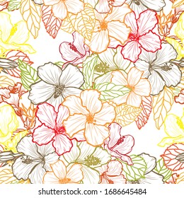 Elegant seamless pattern with hibiscus flowers, design elements. Floral  pattern for invitations, cards, print, gift wrap, manufacturing, textile, fabric, wallpapers