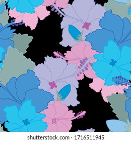 Elegant seamless pattern with hibiscus flowers, design elements. Floral  pattern for invitations, cards, print, gift wrap, manufacturing, textile, fabric, wallpapers