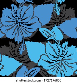 Elegant seamless pattern with hibiscus flowers, design elements. Floral  pattern for invitations, cards, print, gift wrap, manufacturing, textile, fabric, wallpapers