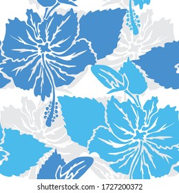 Elegantes, nahtloses Muster mit Hibiskusblumen, Designelementen. Blumenmuster für Einladungen, Karten, Druck, Geschenkpackung, Herstellung, Textil, Stoff, Tapeten